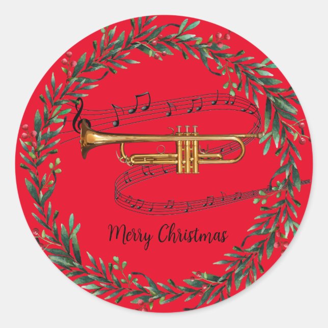 Sticker Rond Jouer cette trompette pour Noël (Devant)