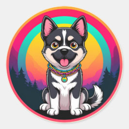 Sticker Rond Jouer chien de dessin
