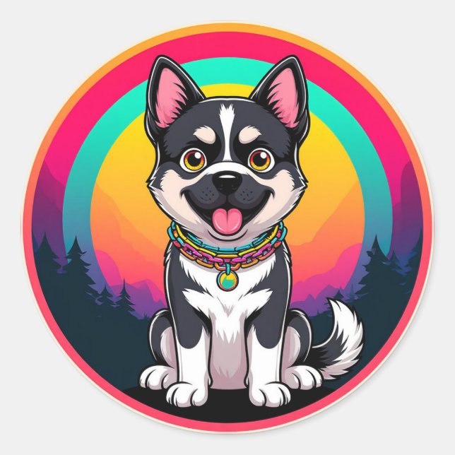 Sticker Rond Jouer chien de dessin (Devant)