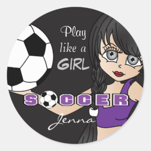 Sticker Rond Jouer comme une fille Football Violet et noir