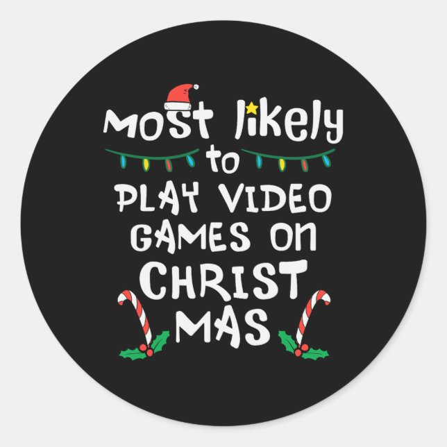 Sticker Rond Jouer jeu vidéo jeu Noël Famille (Devant)