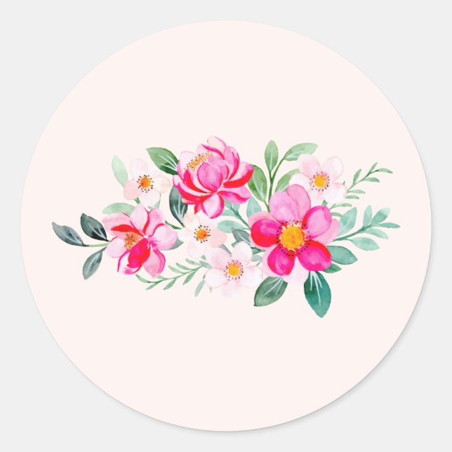 Sticker Rond Jouer Joli Bouquet de Fleur Rose (Devant)