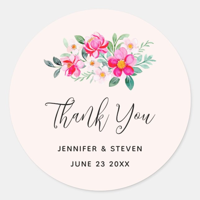 Sticker Rond Jouer Joli Merci de bouquet rose (Devant)