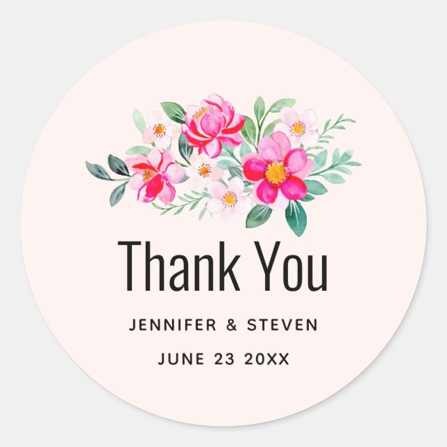 Sticker Rond Jouer Joli Merci de bouquet rose (Devant)