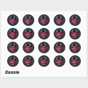 Sticker Rond Jouer Red Devil - Dessin, Caractère, Rouge, Kawai