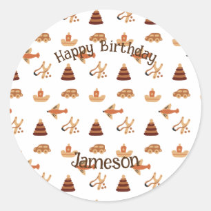 Sticker Rond Jouet Brown enfant blanc mignon Voiture Avion Bate