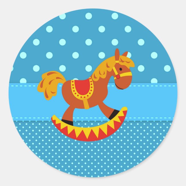 Sticker Rond Jouet Cheval Rocking Rouge et Or (Devant)