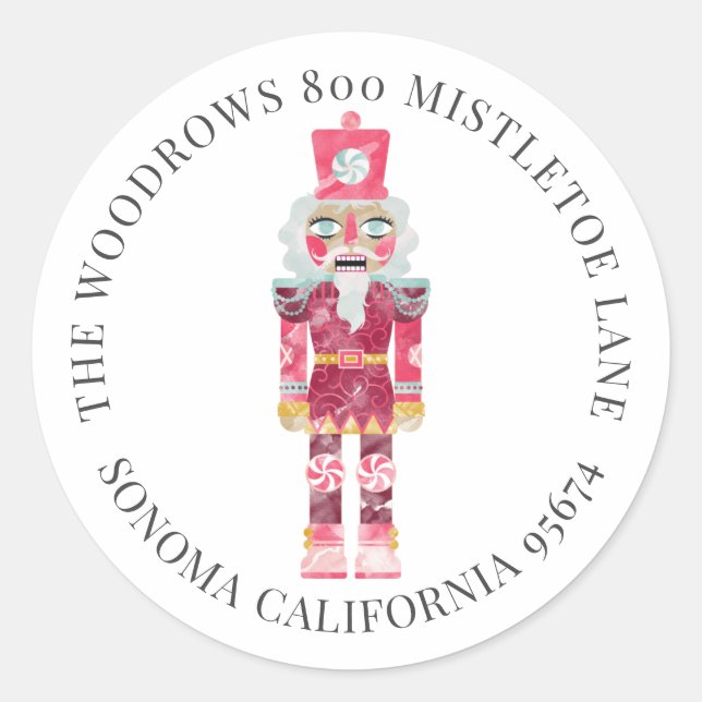 Sticker Rond Jouet de Noël Soldat Aquarelle Adresse de retour (Devant)