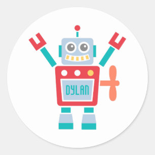 Sticker Rond Jouet Robot Rétro Mignon Pour Enfants