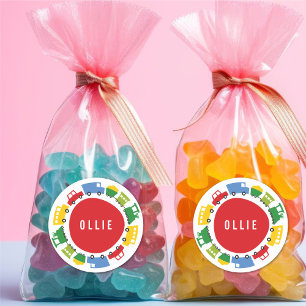 Sticker Rond Jouets de garçons Transport coloré Fête d'annivers