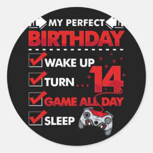 Sticker Rond Joueur 14 Ans Garçon 14ème Jeu d'Anniversaire Parf