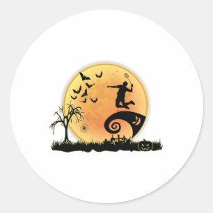 Sticker Rond Joueur Badminton Et Silhouette Lune Halloween Cos