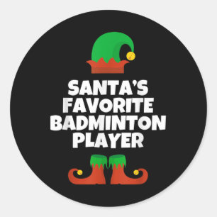 Sticker Rond Joueur de badminton préféré du Père Noël Chapeau d