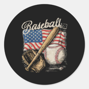 Sticker Rond Joueur de baseball avec drapeau américain Batteur 