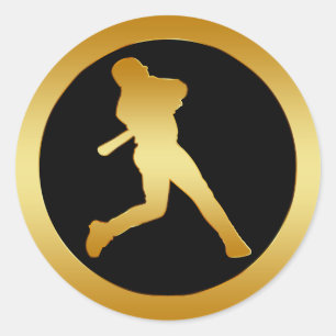 STICKER ROND JOUEUR DE BASEBALL D'OR