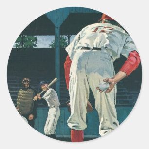 Sticker Rond Joueur de baseball vintage sur Mound