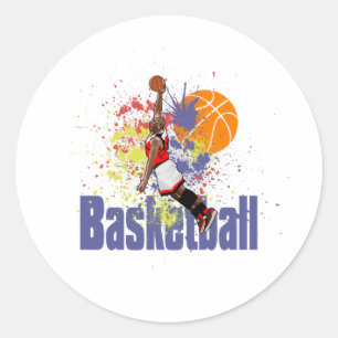 Sticker Rond Joueur De Basket Avec Épingles De Peinture