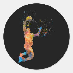 Sticker Rond Joueur De Basket En Aquarelle Jouant