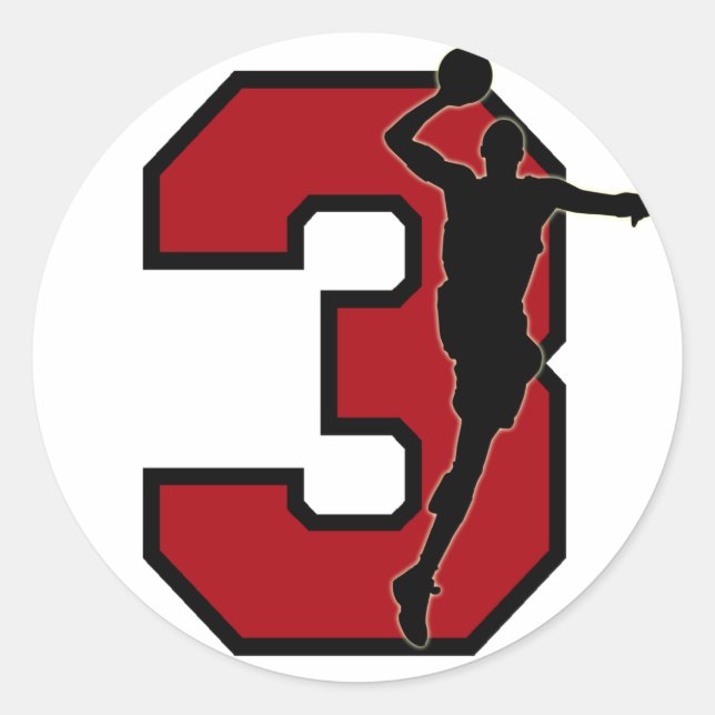 STICKER ROND JOUEUR DE BASKETBALL NUMÉRO 3 (Devant)