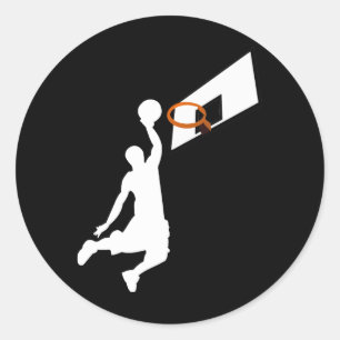 Sticker Rond Joueur de basketball Slam Dunk - Silhouette blanch