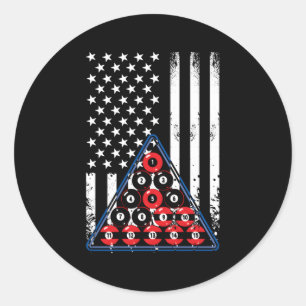 Sticker Rond Joueur de billard américain Drapeau américain 4 ju