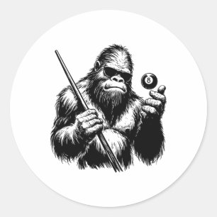 Sticker Rond Joueur de billard Bigfoot - Funny Sasquatch Billia
