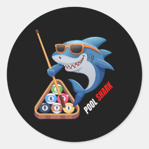 Sticker Rond Joueur de billard de requin Cool Pool
