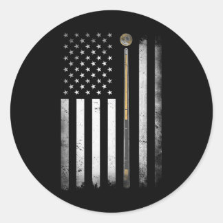 Sticker Rond Joueur de billard Table États-Unis drapeau américa