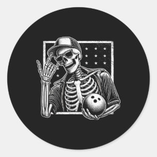 Sticker Rond Joueur de bowling de squelette Anniversaire Hommes