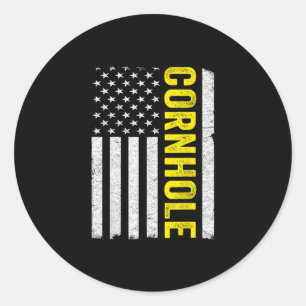 Sticker Rond Joueur de chasse Cornhole Flag USA