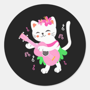 Sticker Rond Joueur de chat Ukulele Joueur de poche Hawaiian