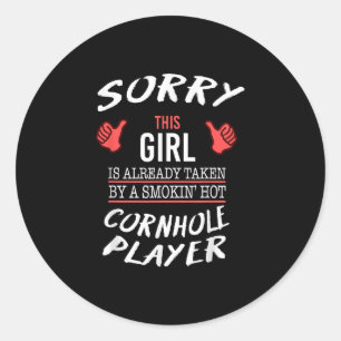 Sticker Rond Joueur de Cornhole Hot amusant