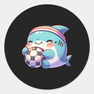Sticker Rond Joueur de football mignon requin Kawaii athlète de