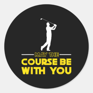Sticker Rond Joueur de golf disant que le parcours soit avec vo