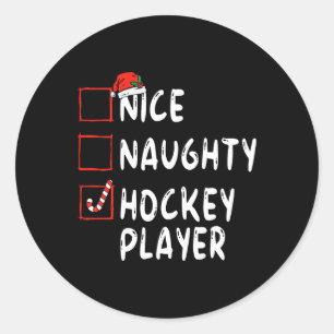 Sticker Rond Joueur de hockey Naughty Noël Santa Hat Boy