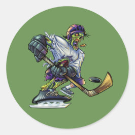 Sticker Rond Joueur de Hockey Zombie Halloween Personnaliser