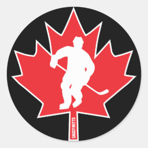 Sticker Rond Joueur de la feuille d'érable du Canada noir