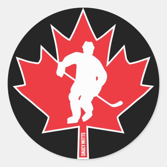 Sticker Rond Joueur de la feuille d'érable du Canada noir (Devant)