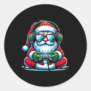 Sticker Rond Joueur de Noël Jeu Vidéo Garçons Père Noël Noël