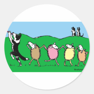 Sticker Rond Joueur de pipeau pie de border collie
