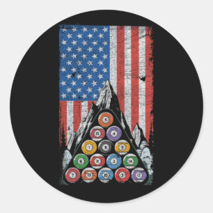 Sticker Rond Joueur de piscine drapeau américain Billard Snooke
