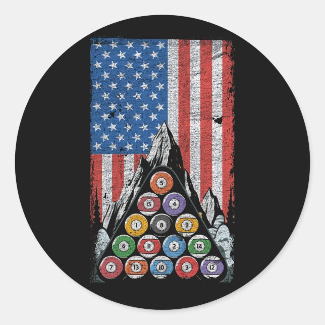 Sticker Rond Joueur de piscine drapeau américain Billard Snooke (Devant)