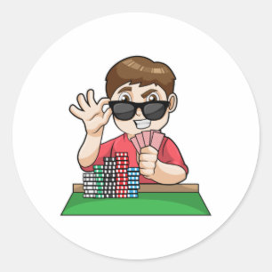 Sticker Rond Joueur de poker au Poker avec lunettes de soleil