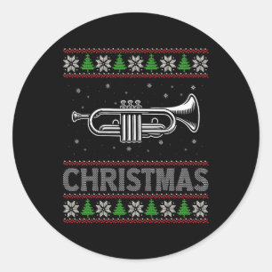 Sticker Rond Joueur de trompette de sapin de Noël Trompettiste