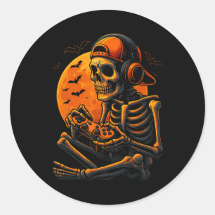 Sticker Rond Joueur effrayant Halloween squelette effrayant jou