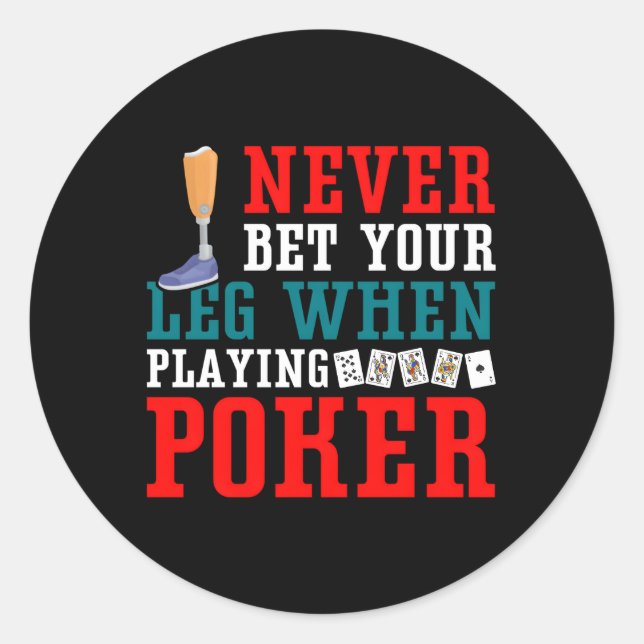 Sticker Rond Joueur Poker Prosthétique Jambe Ampu Poker (Devant)