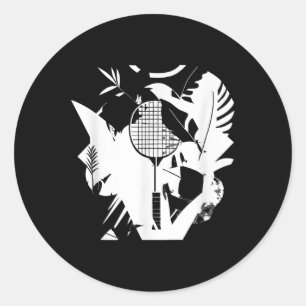 Sticker Rond Joueur rétro de badminton avec raquette et volant