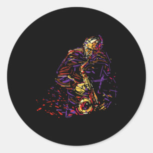 Sticker Rond Joueur saxophone Art Abstrait Jazz Music Amoureux