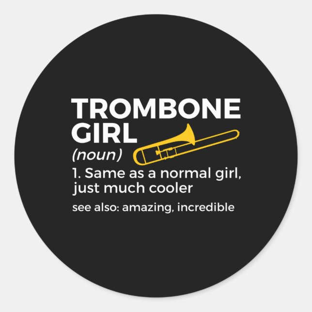 Sticker Rond Joueur Trombone Définition (Devant)