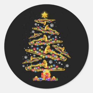 Sticker Rond Joueur Trombone Noël Arbre Jazz Musique Lov